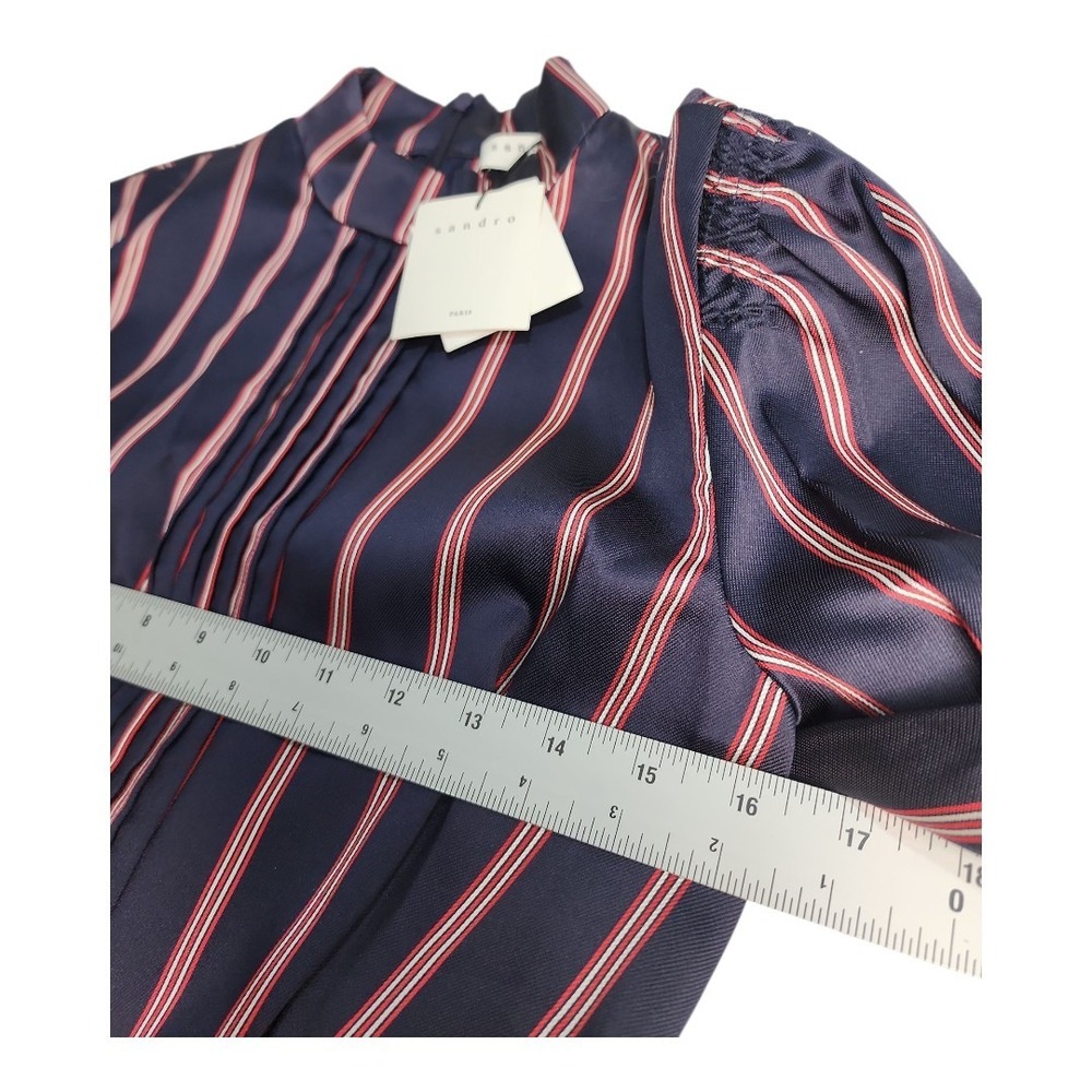 NWT Sandro Paris Striped Dress Women Size 36 Navy Blue French Chic Professional - Picture 4 of 13
